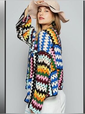 POL Crochet Open Front Cardigan